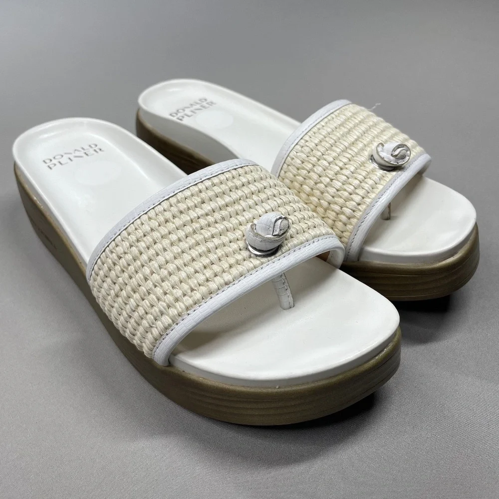 NEW Donald Pliner Shoes Womens 8 white brown Farrah sandal slip on casual - Picture 1 of 11